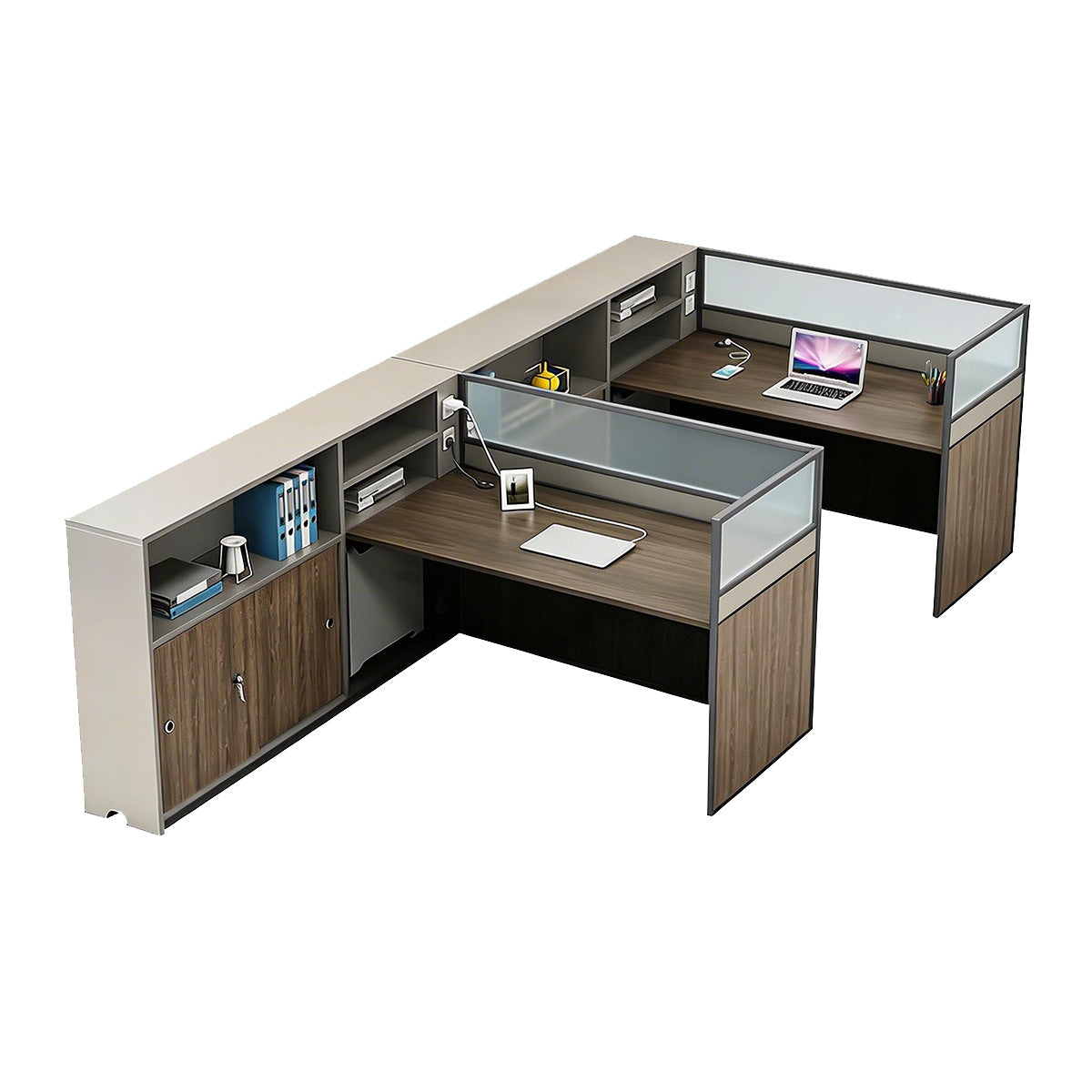 Modern L-Shaped Office Desk with Storage Cabinet and Privacy Panel