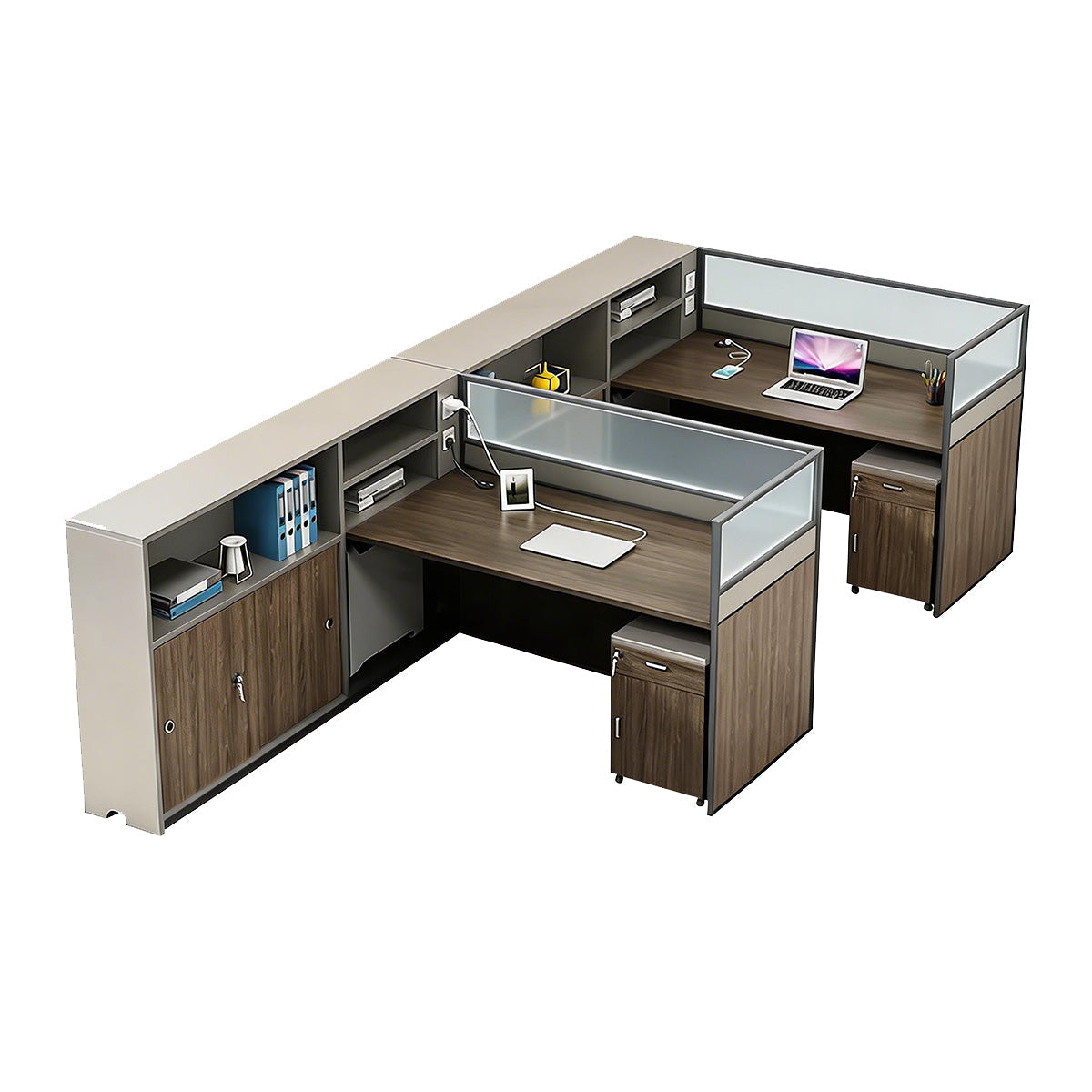 Modern L-Shaped Office Desk with Storage Cabinet and Privacy Panel