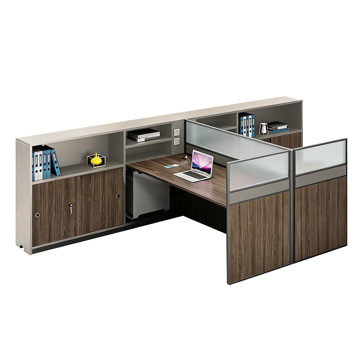 Modern L-Shaped Office Desk with Storage Cabinet and Privacy Panel