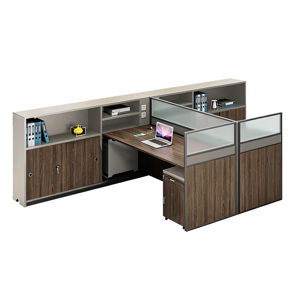 Modern L-Shaped Office Desk with Storage Cabinet and Privacy Panel