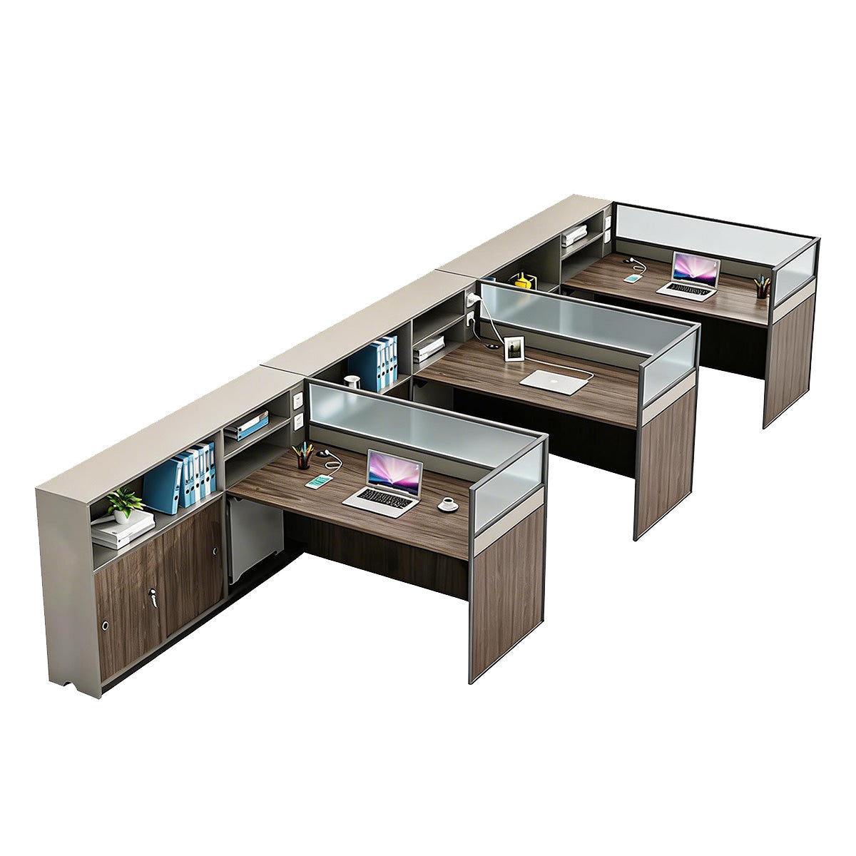 Modern L-Shaped Office Desk with Storage Cabinet and Privacy Panel