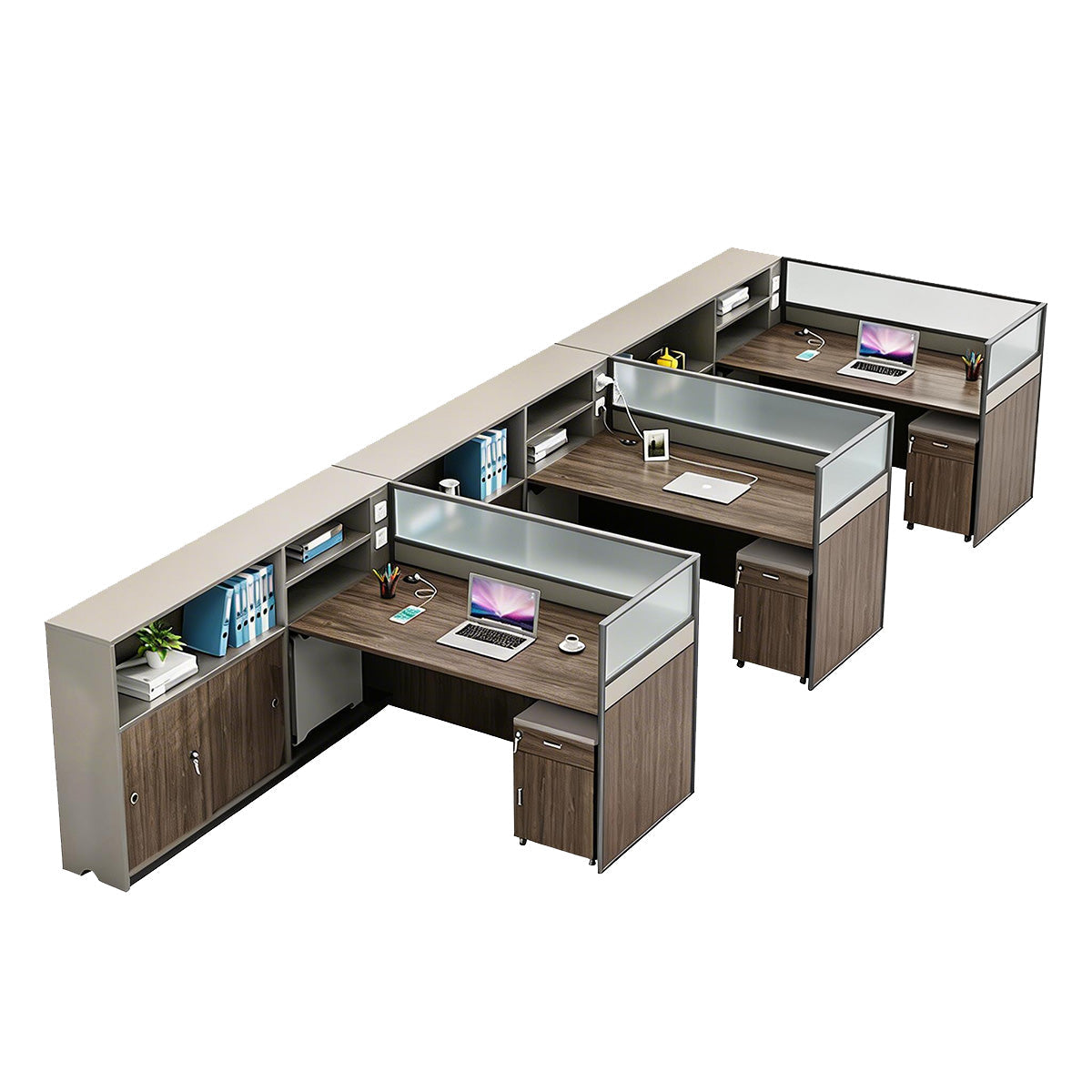 Modern L-Shaped Office Desk with Storage Cabinet and Privacy Panel