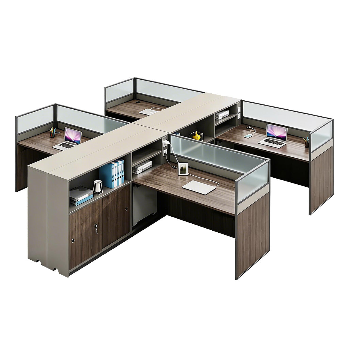 Modern L-Shaped Office Desk with Storage Cabinet and Privacy Panel