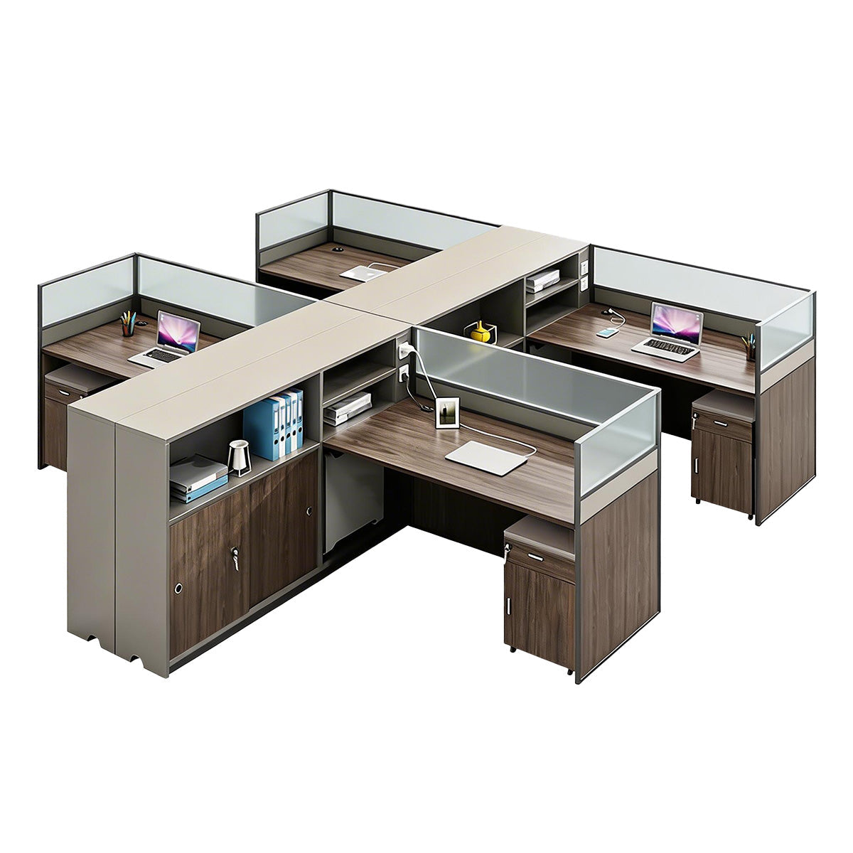 Modern L-Shaped Office Desk with Storage Cabinet and Privacy Panel