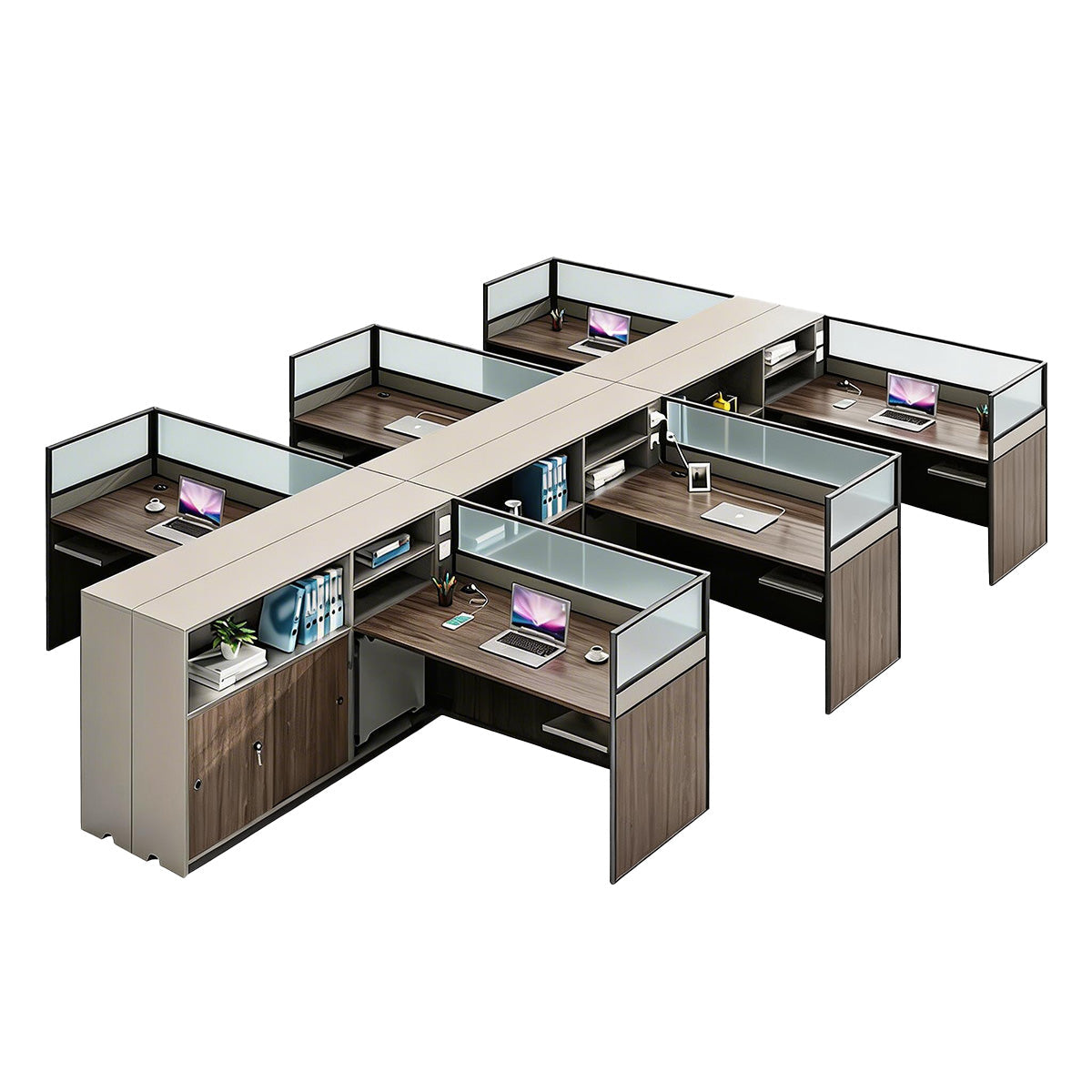 Modern L-Shaped Office Desk with Storage Cabinet and Privacy Panel