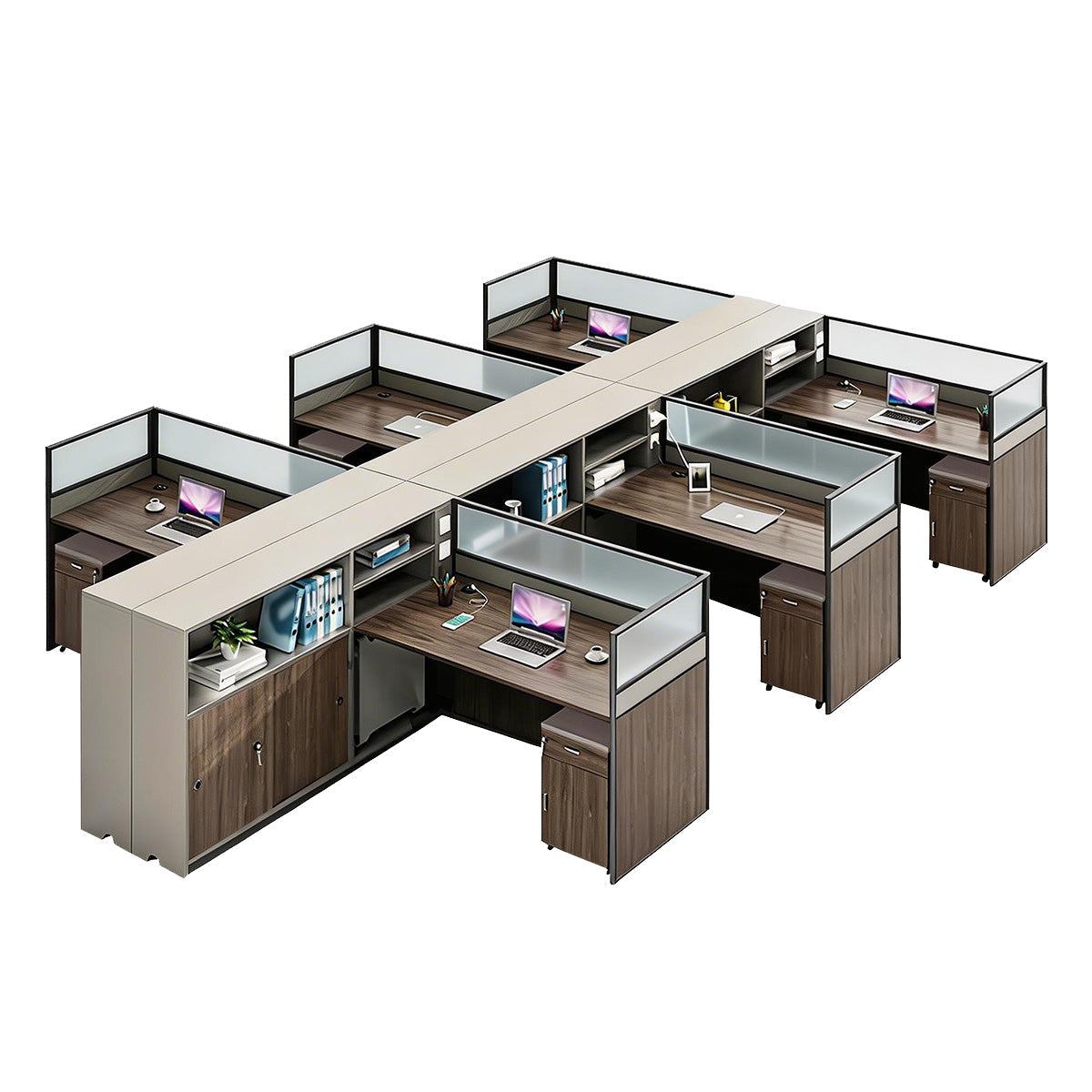 Modern L-Shaped Office Desk with Storage Cabinet and Privacy Panel
