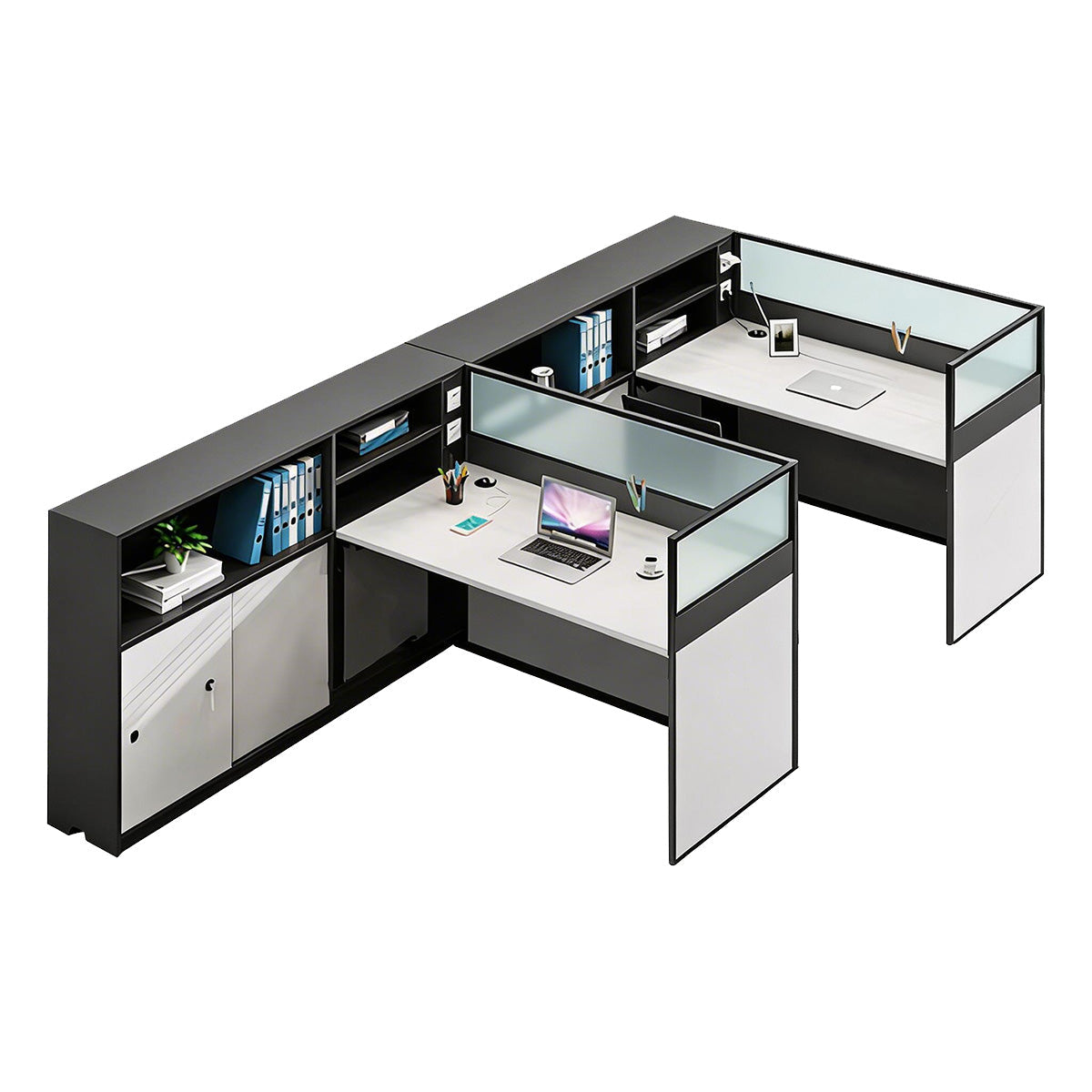 Modern L-Shaped Office Desk with Storage Cabinet and Privacy Panel