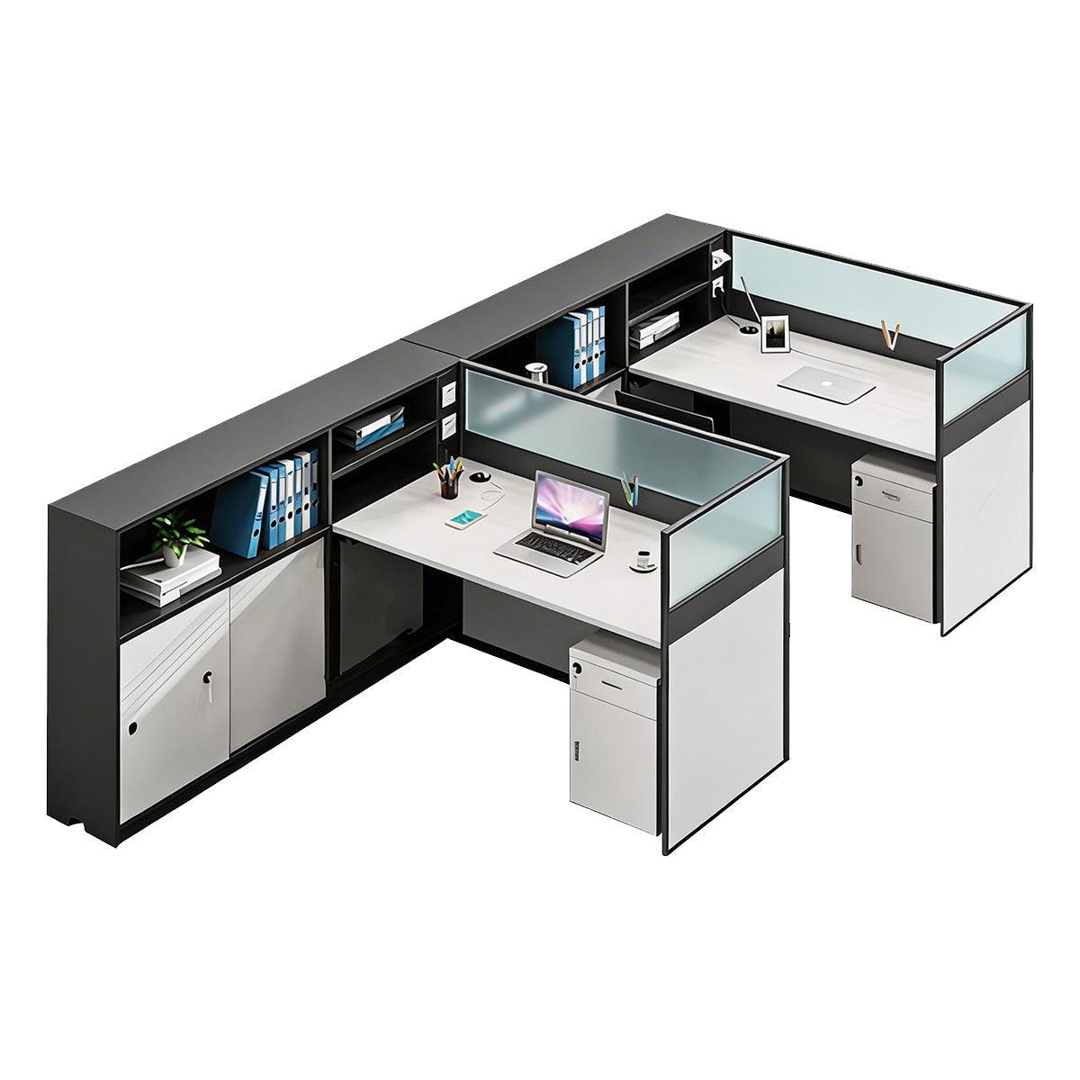 Modern L-Shaped Office Desk with Storage Cabinet and Privacy Panel