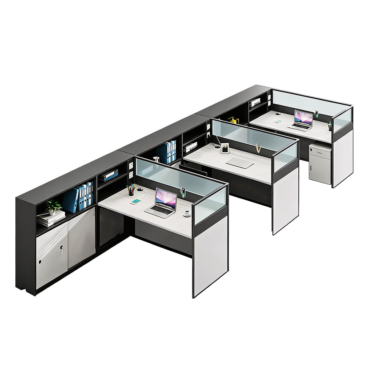 Modern L-Shaped Office Desk with Storage Cabinet and Privacy Panel