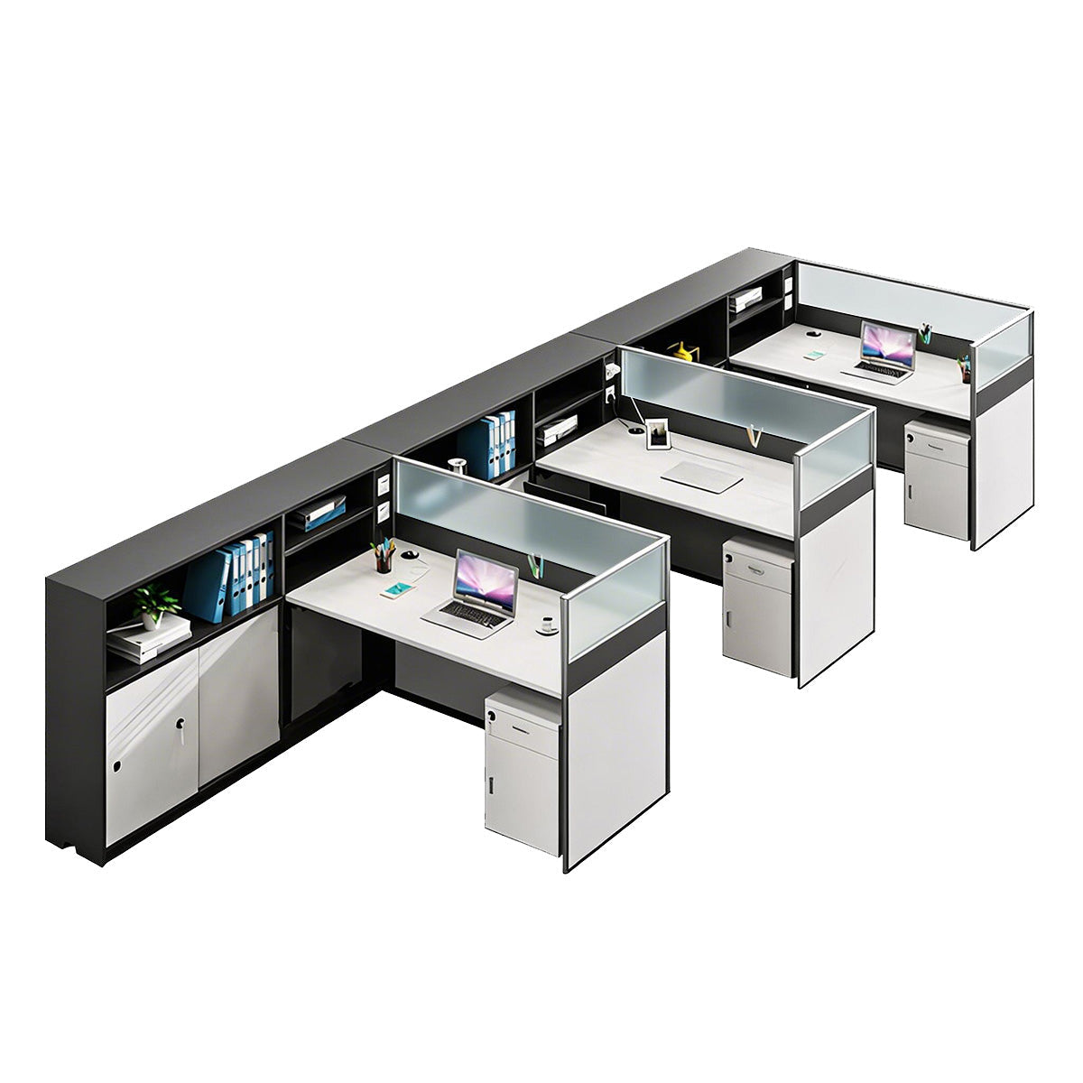 Modern L-Shaped Office Desk with Storage Cabinet and Privacy Panel
