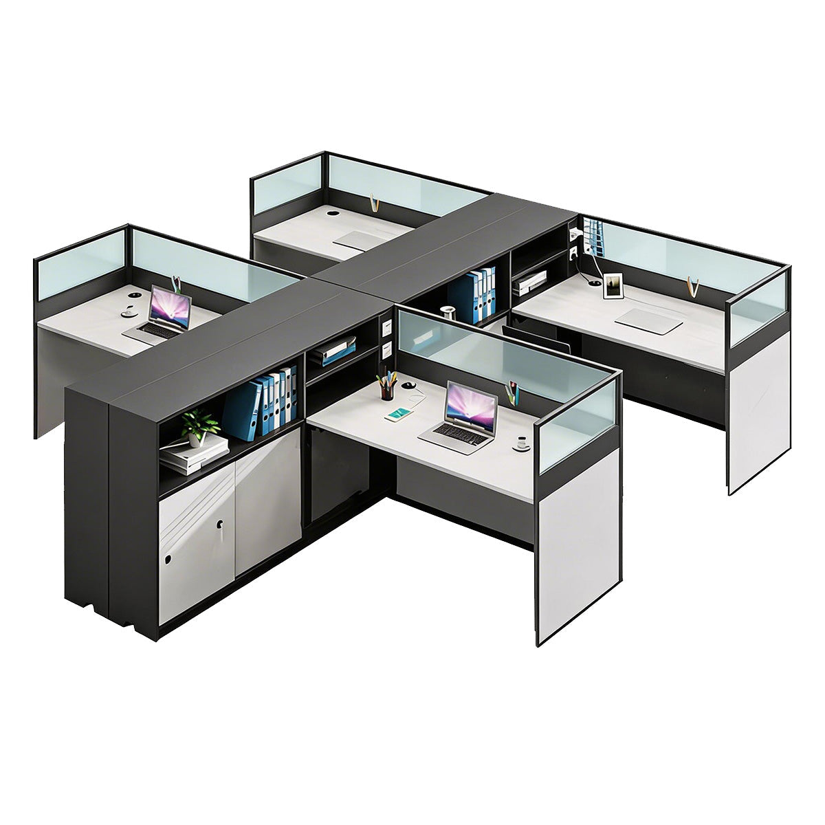 Modern L-Shaped Office Desk with Storage Cabinet and Privacy Panel