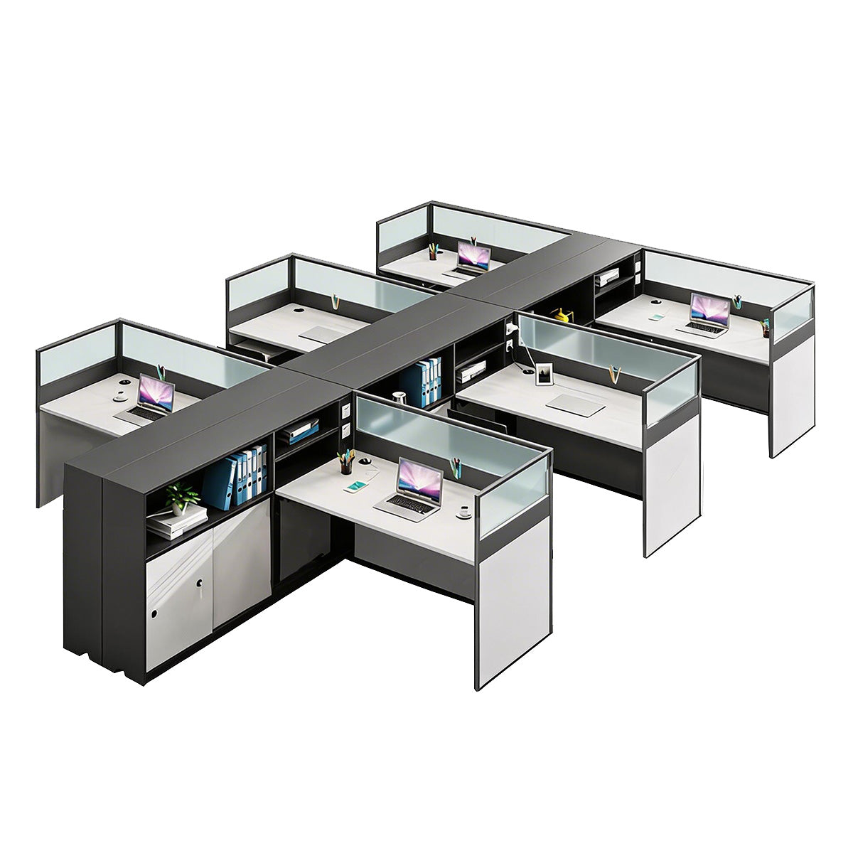 Modern L-Shaped Office Desk with Storage Cabinet and Privacy Panel