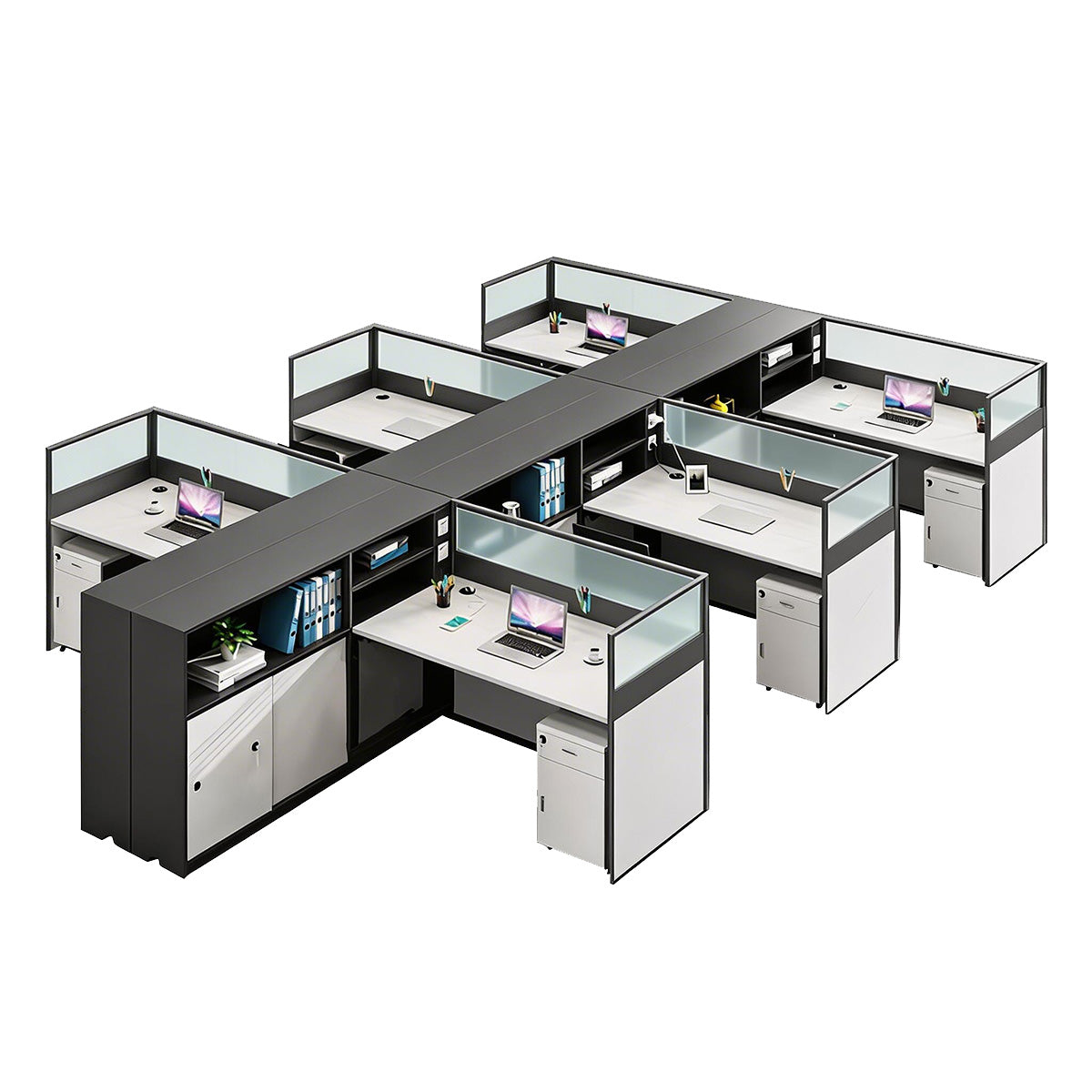 Modern L-Shaped Office Desk with Storage Cabinet and Privacy Panel