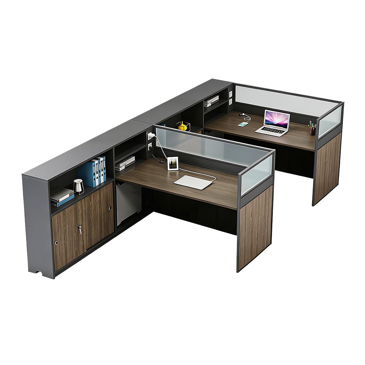 Modern L-Shaped Office Desk with Storage Cabinet and Privacy Panel