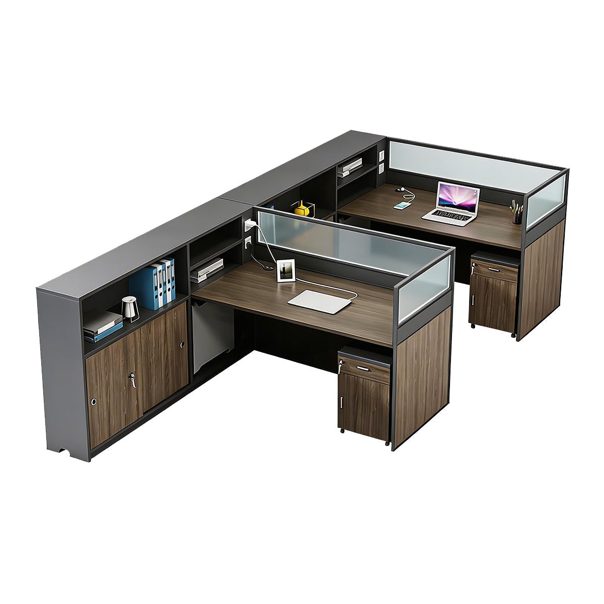 Modern L-Shaped Office Desk with Storage Cabinet and Privacy Panel