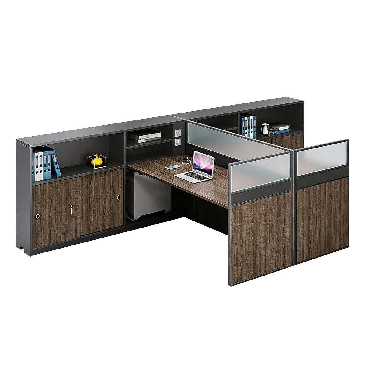 Modern L-Shaped Office Desk with Storage Cabinet and Privacy Panel