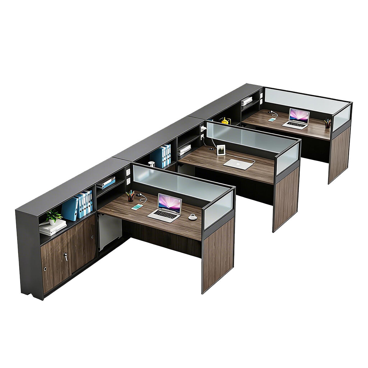 Modern L-Shaped Office Desk with Storage Cabinet and Privacy Panel