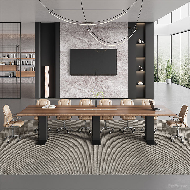 142-inch Rectangular Conference Table for 10-14 People with Built-in Cable Box for Meetings and Collaboration product view 9