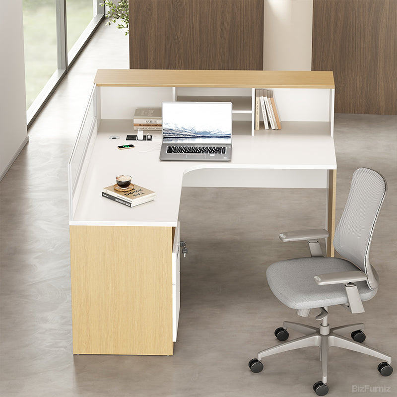 47" L-shaped Office Desk with Cable Management and Lockable Drawer for modern office workspace