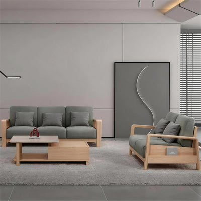 Ash Wood Sofa 36–85 in Wide with Armrest Storage