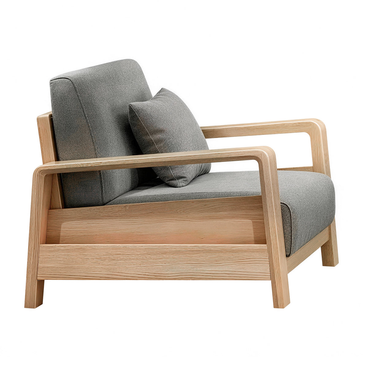 Ash Wood Sofa 36–85 in Wide with Armrest Storage