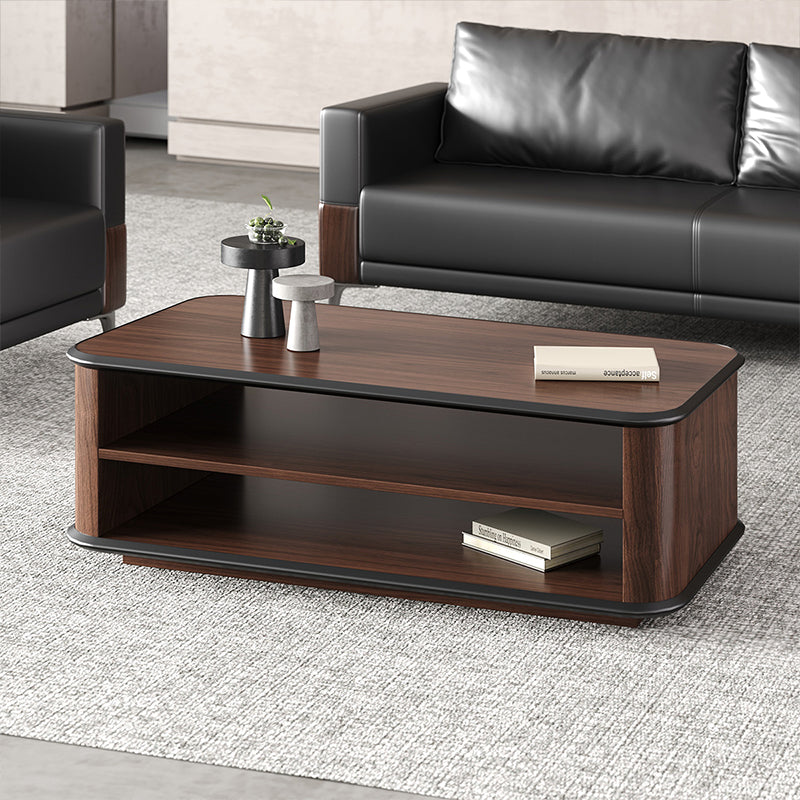 47" Dark Walnut Coffee Table with Dual-Tier Storage Shelves for Office Reception Areas and Living Rooms product view 8