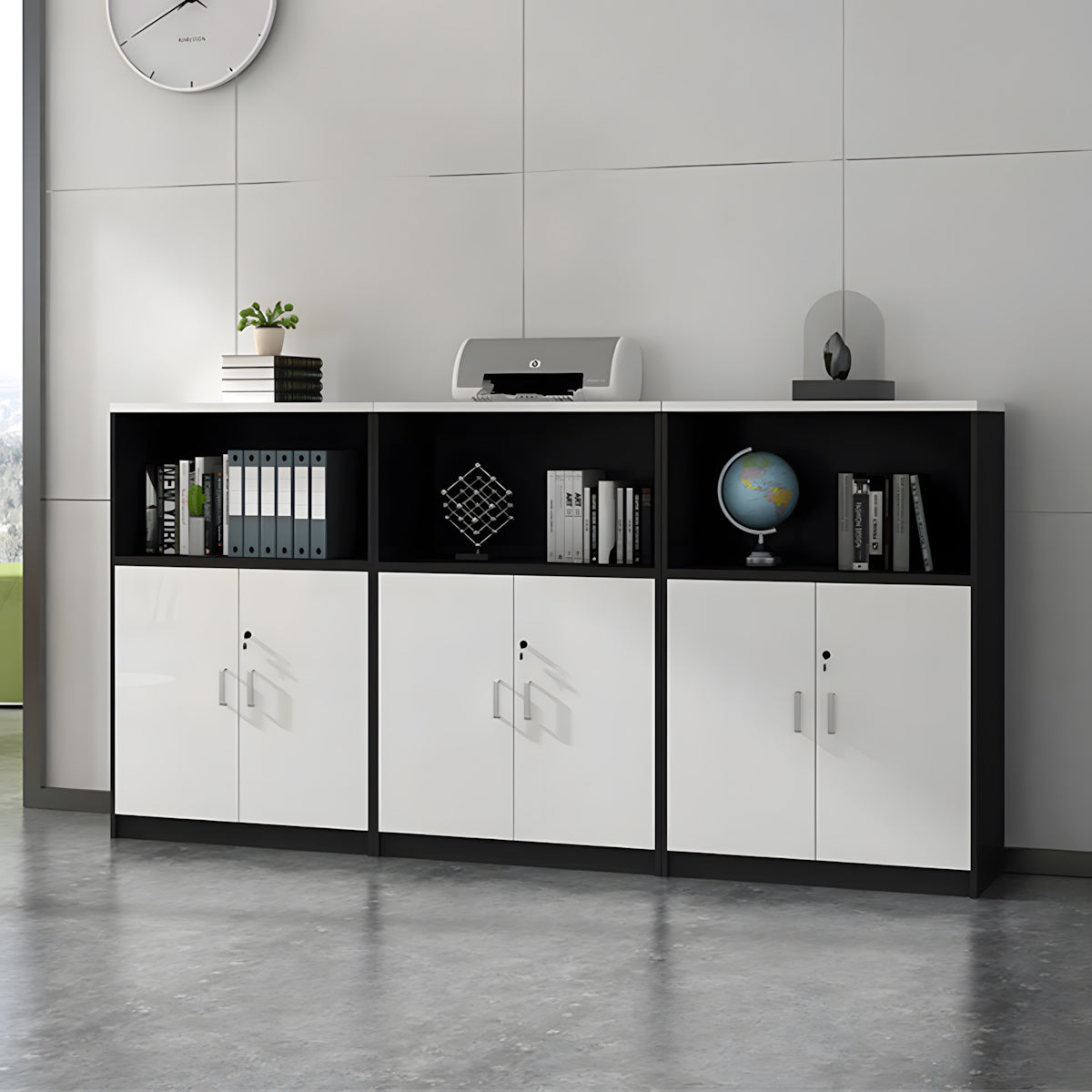 File cabinet front view with lockable drawer