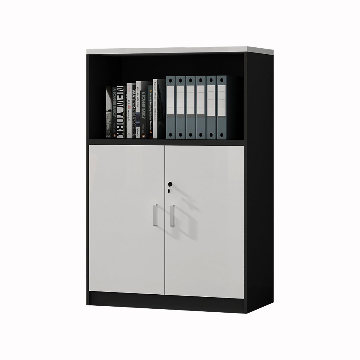 Minimalist Low Storage File Cabinet with Locking Doors for Office or Study Room