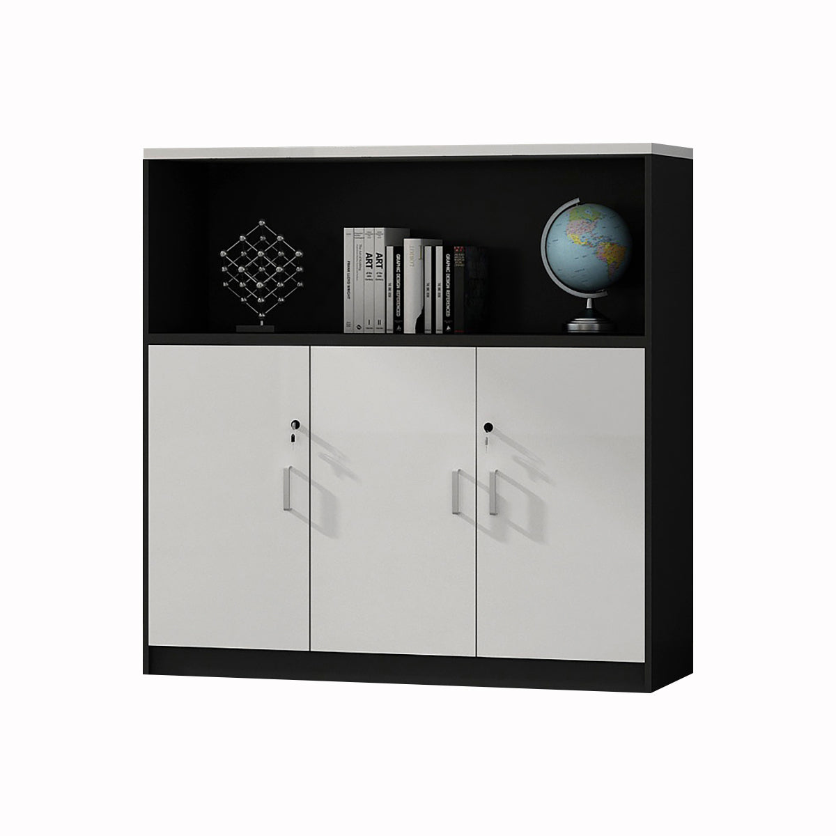 Minimalist Low Storage File Cabinet with Locking Doors for Office or Study Room