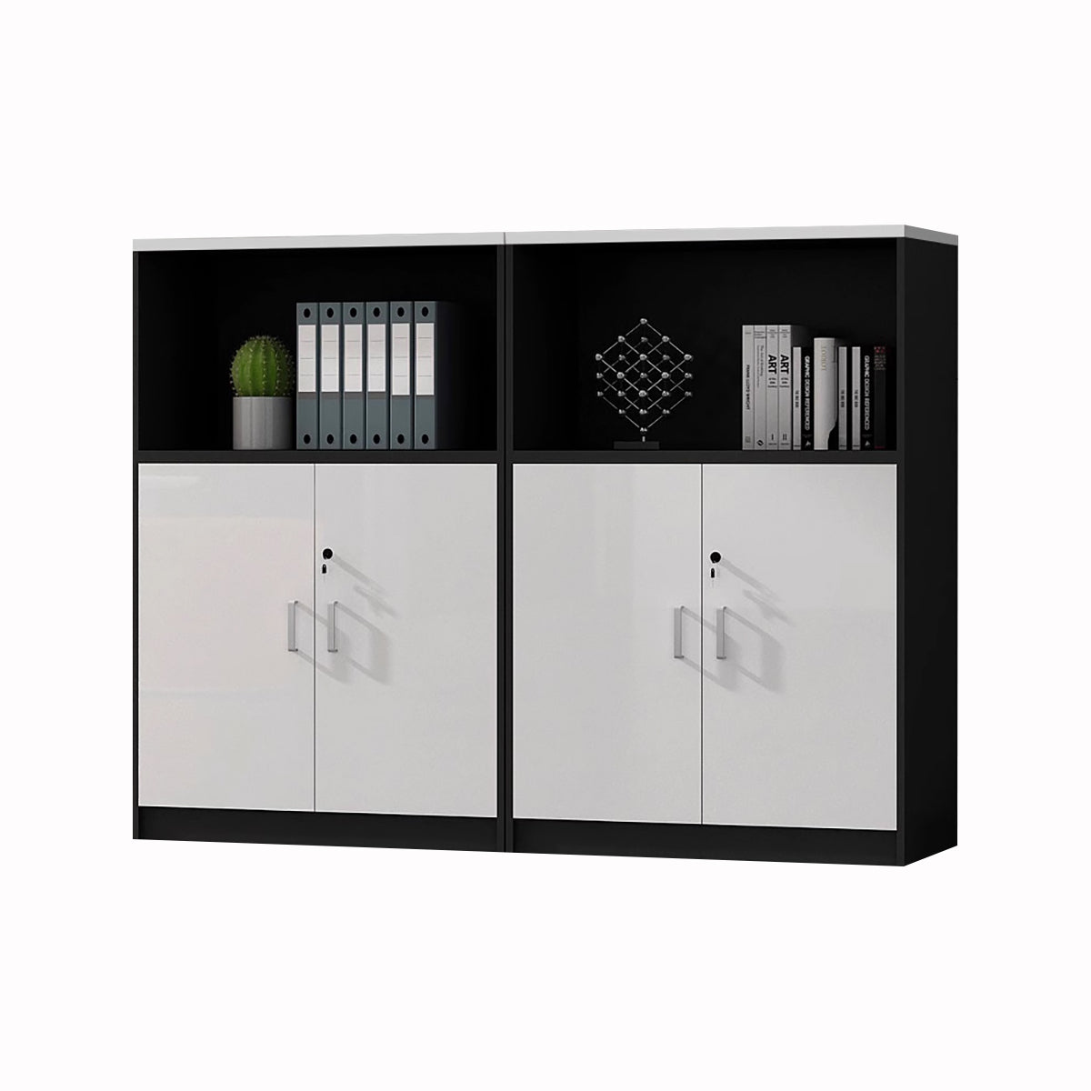 Minimalist Low Storage File Cabinet with Locking Doors for Office or Study Room