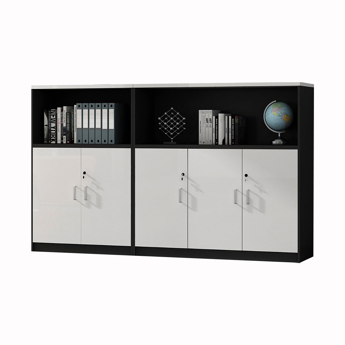 Minimalist Low Storage File Cabinet with Locking Doors for Office or Study Room