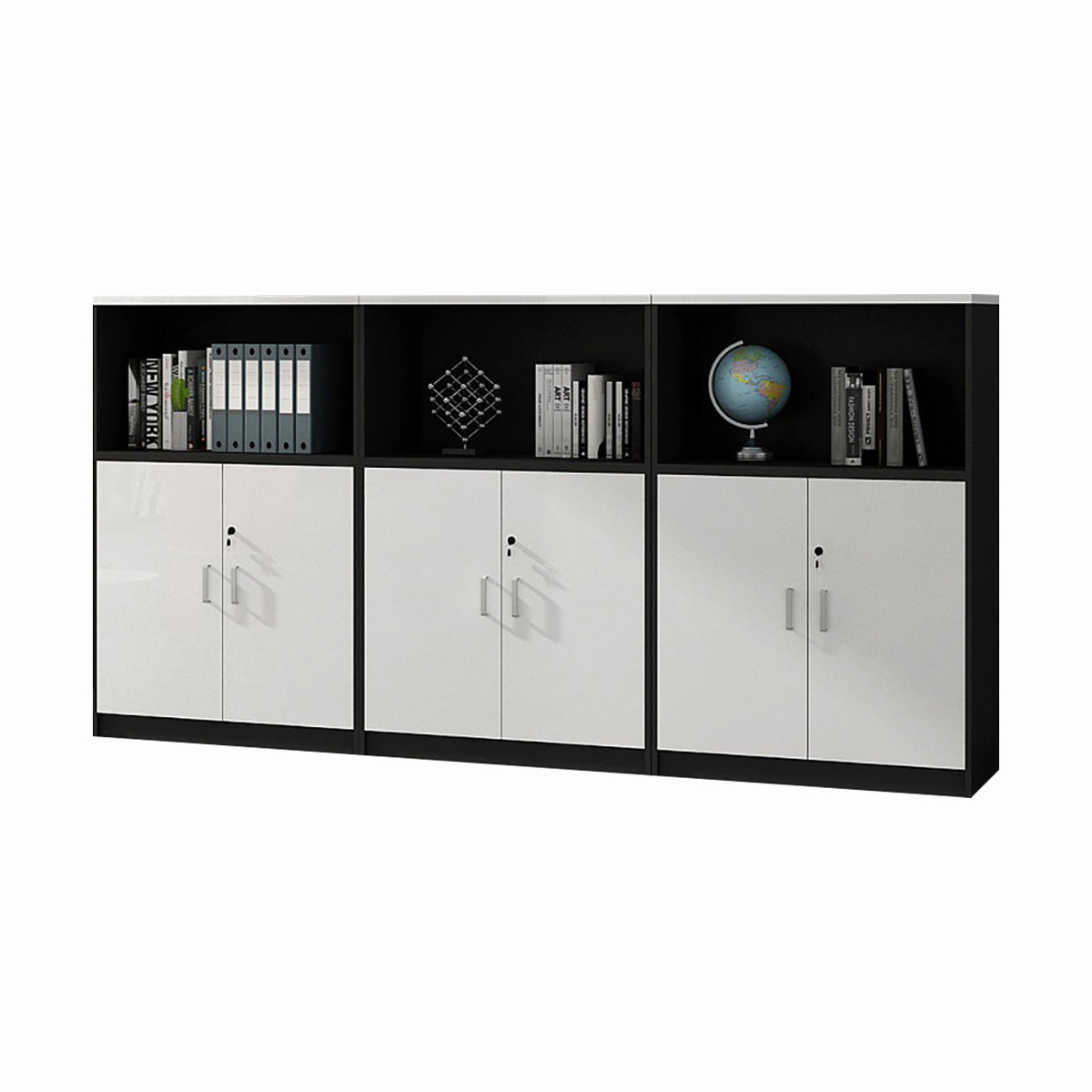 Minimalist Low Storage File Cabinet with Locking Doors for Office or Study Room