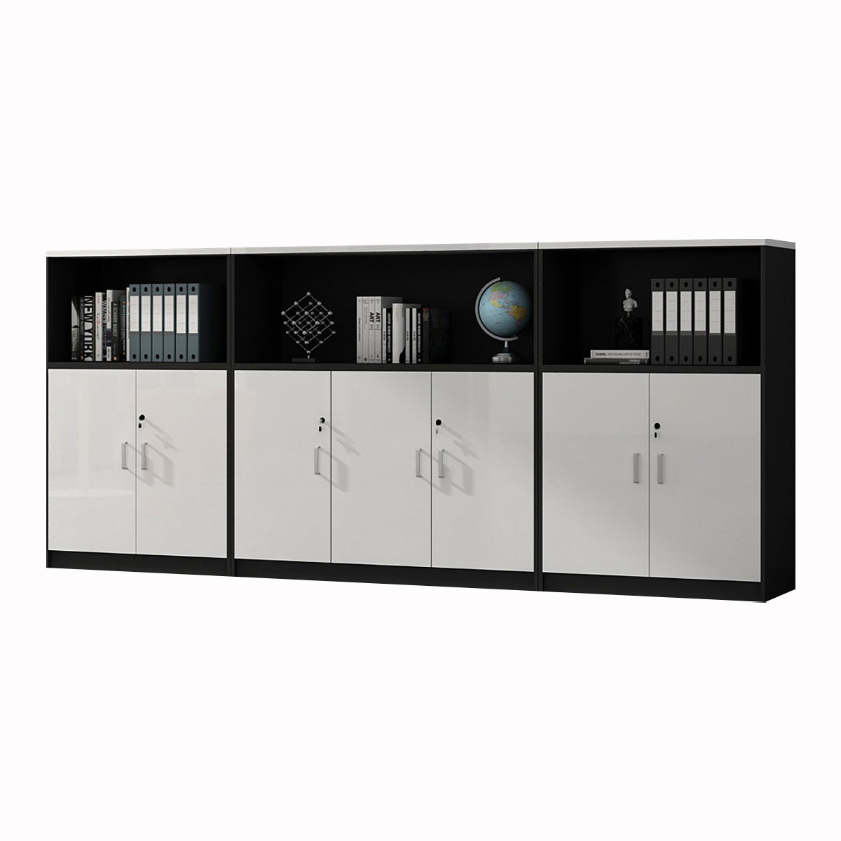Minimalist Low Storage File Cabinet with Locking Doors for Office or Study Room