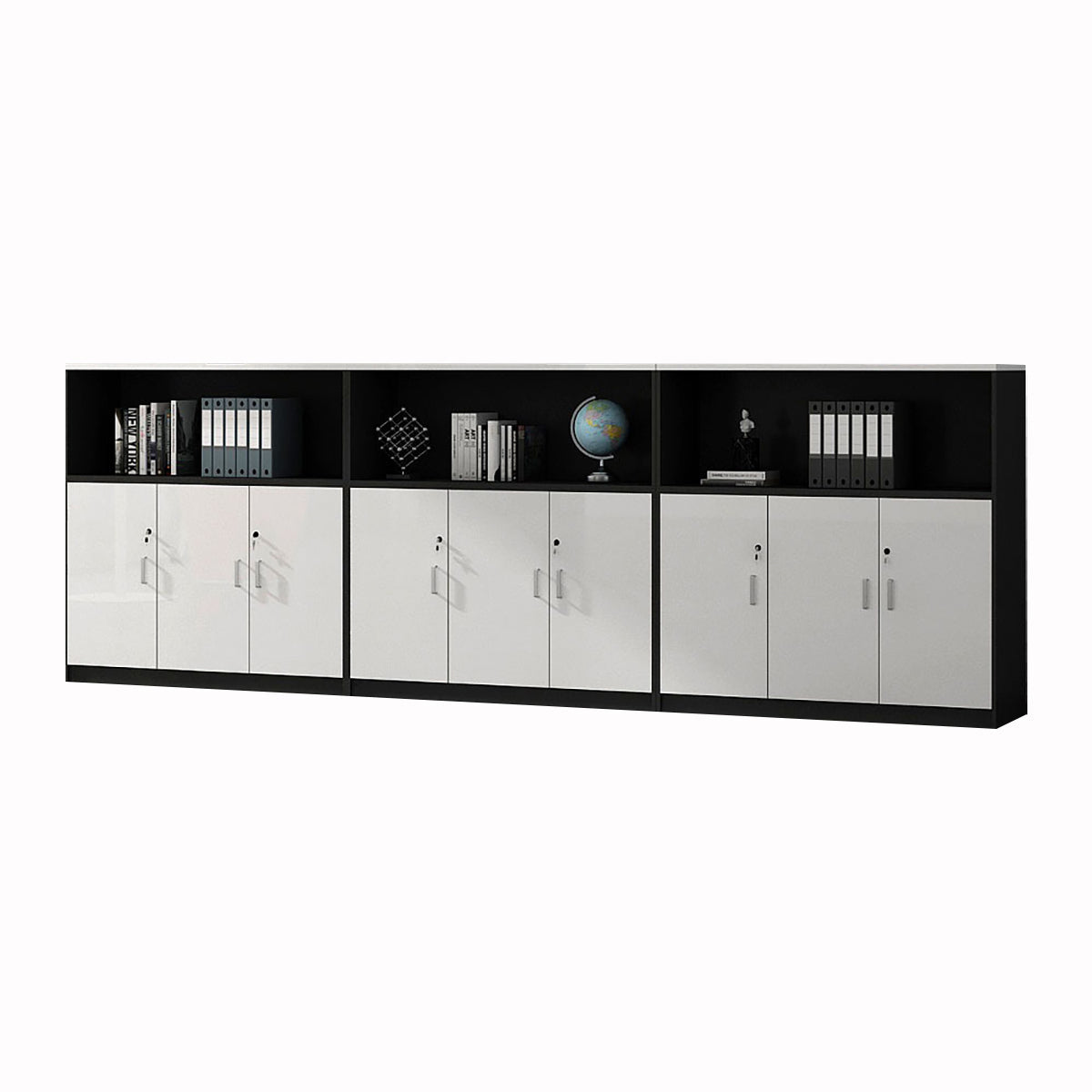 Minimalist Low Storage File Cabinet with Locking Doors for Office or Study Room