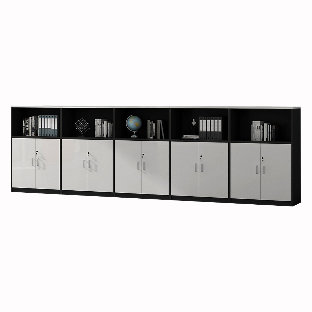Minimalist Low Storage File Cabinet with Locking Doors for Office or Study Room