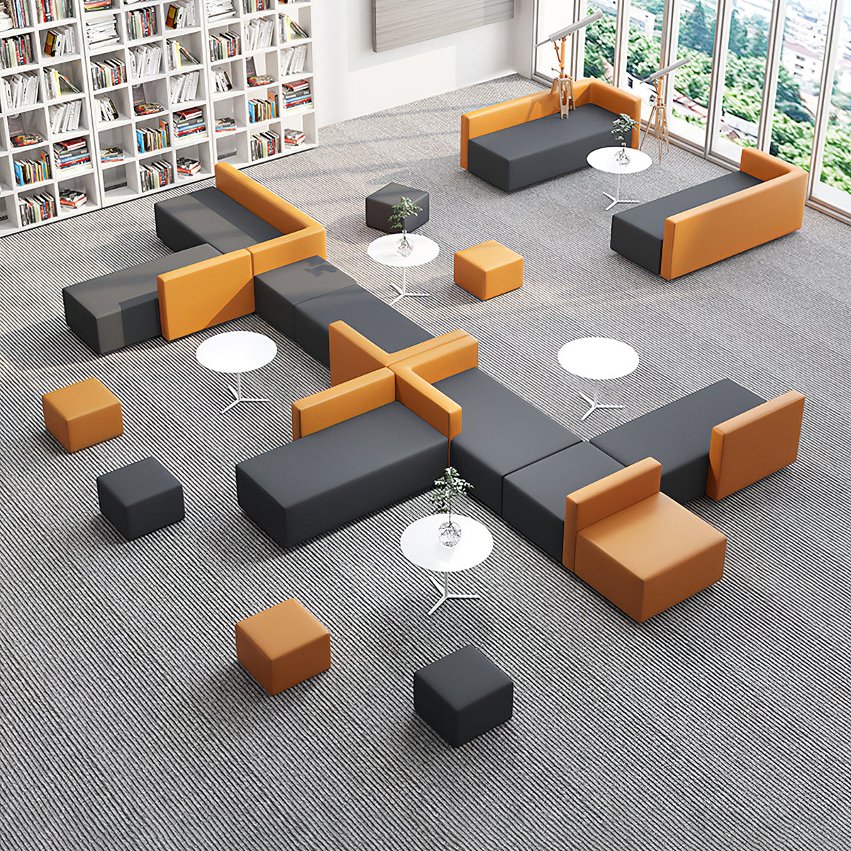 Modular Lobby Sofa 71–252 in Wide, Wood Frame