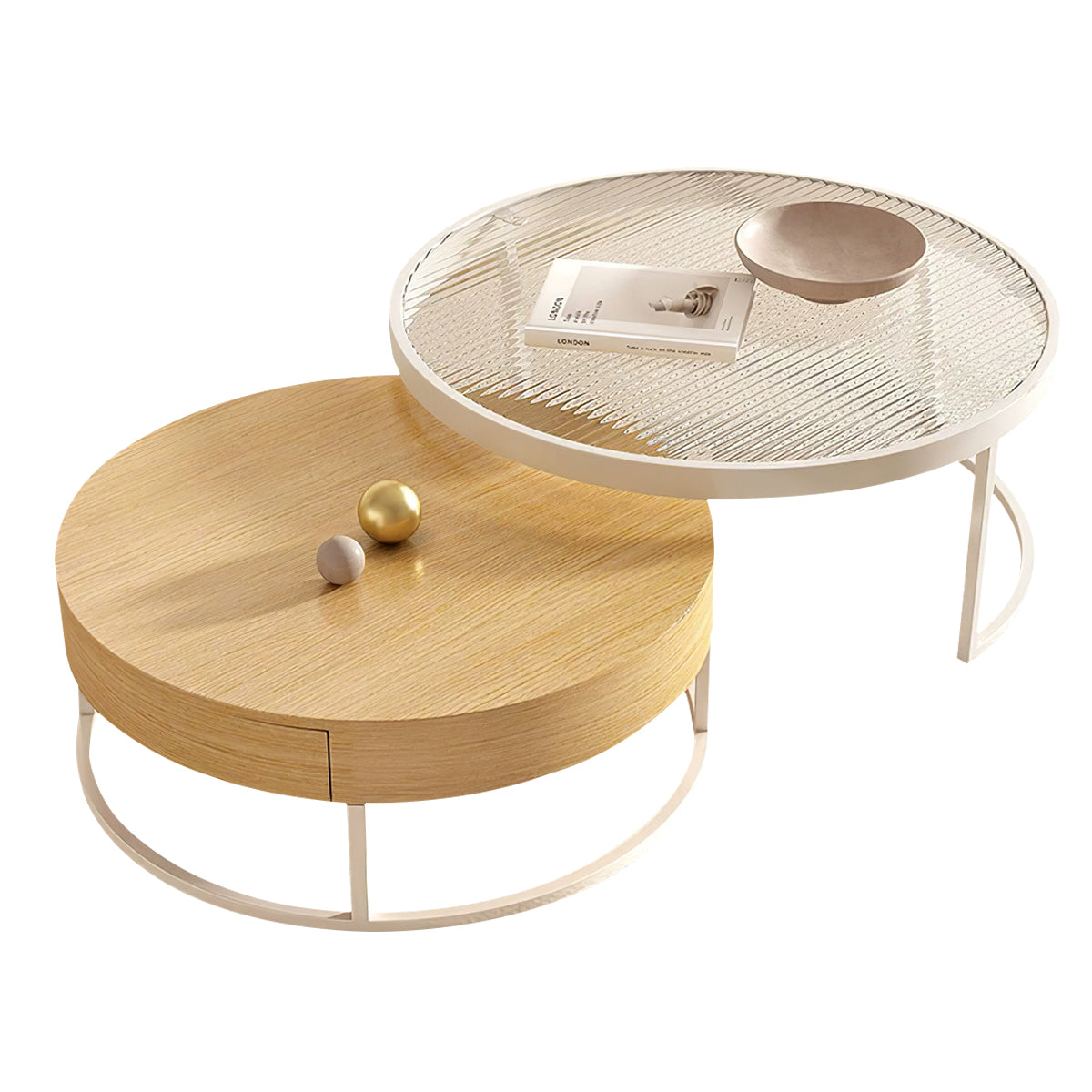 Modern TV Stand with Extendable, Glass Top & Cream for Living Room