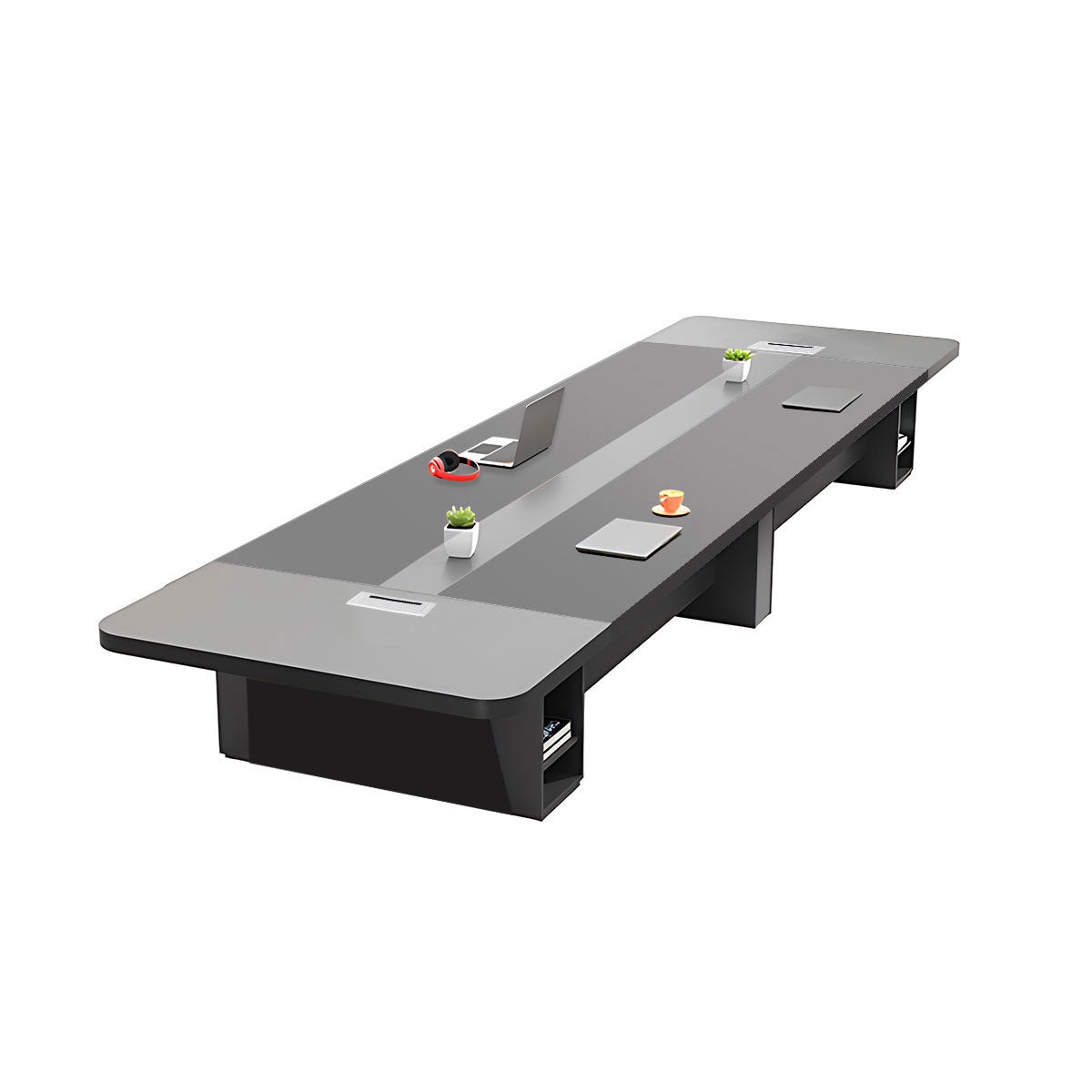 Modern Rectangular Conference Table with Under-Desk Storage for Office