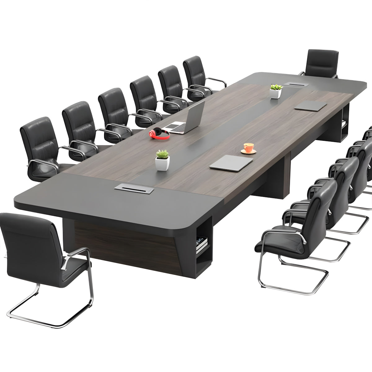 Modern Rectangular Conference Table with Under-Desk Storage for Office