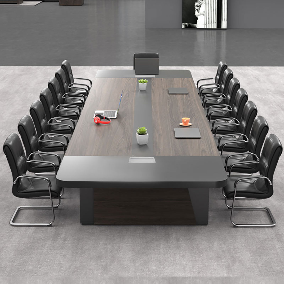 Modern Rectangular Conference Table with Under-Desk Storage for Office