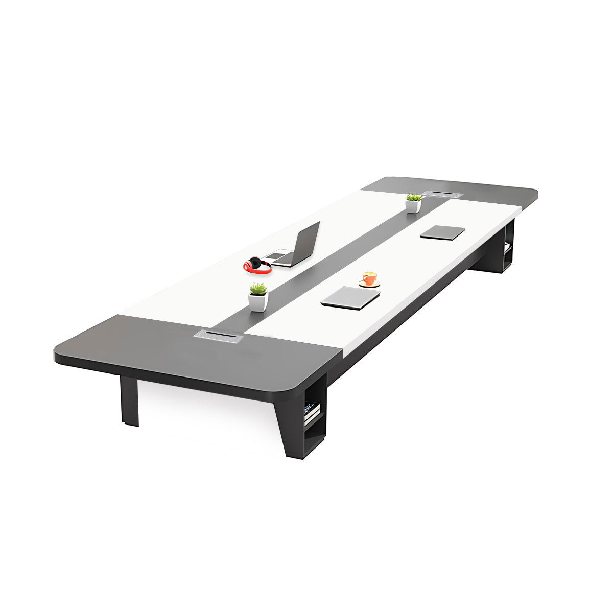 Modern Rectangular Conference Table with Under-Desk Storage for Office
