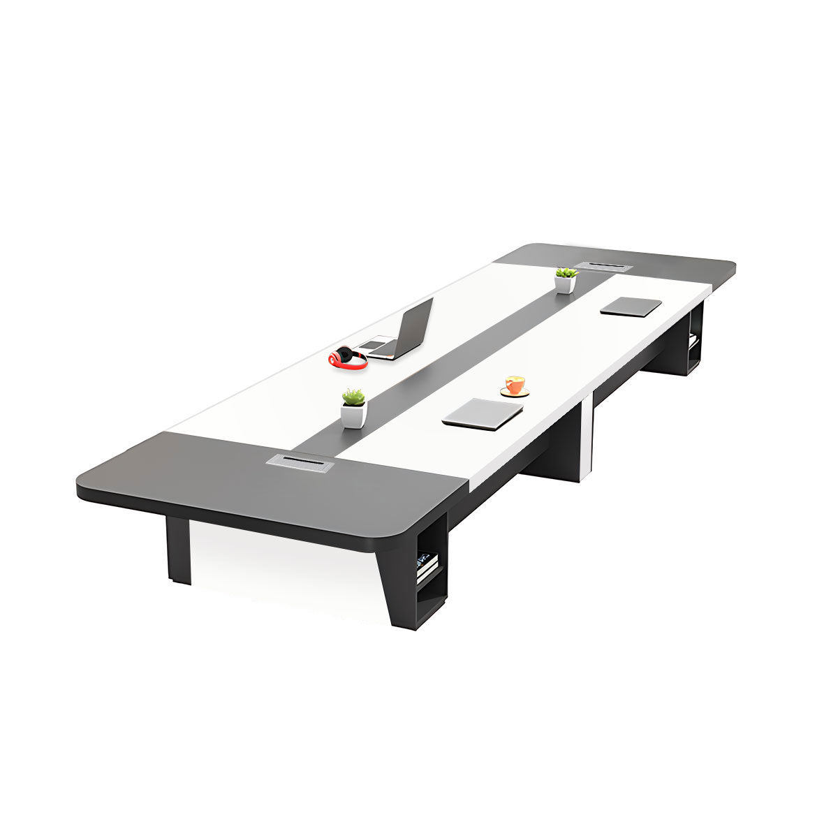 Modern Rectangular Conference Table with Under-Desk Storage for Office