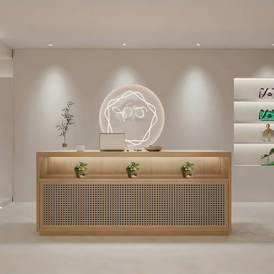 Rattan-Front Reception Desk 39–102 in Wide