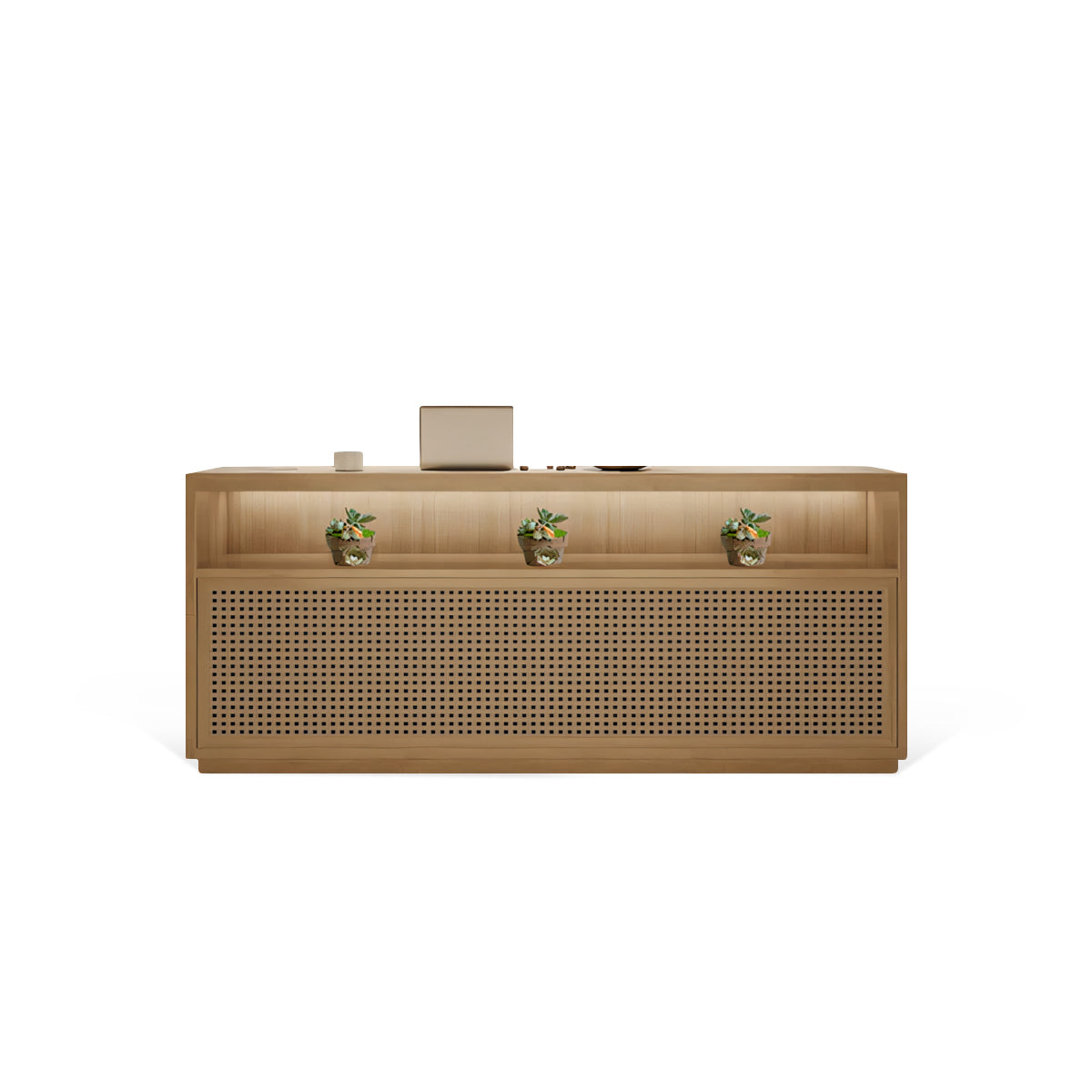 Rattan-Front Reception Desk 39–102 in Wide