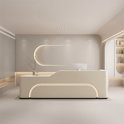 Curved Reception Desk 71–142 in Wide, Tiered Top