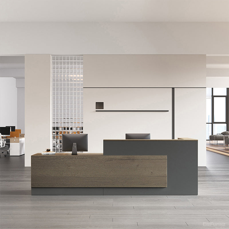 Two-Tone Reception Desk 63–110 in Wide with Tray