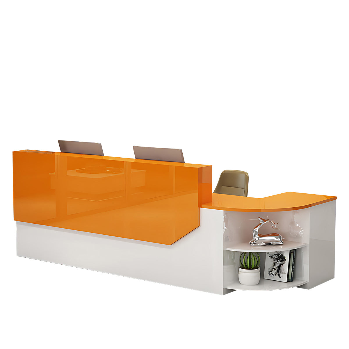 L-Shaped Reception Desk 55–126 in Wide, Two-Tone