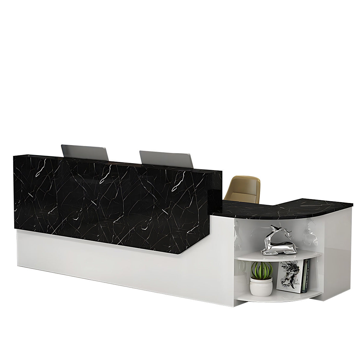 L-Shaped Reception Desk 55–126 in Wide, Two-Tone