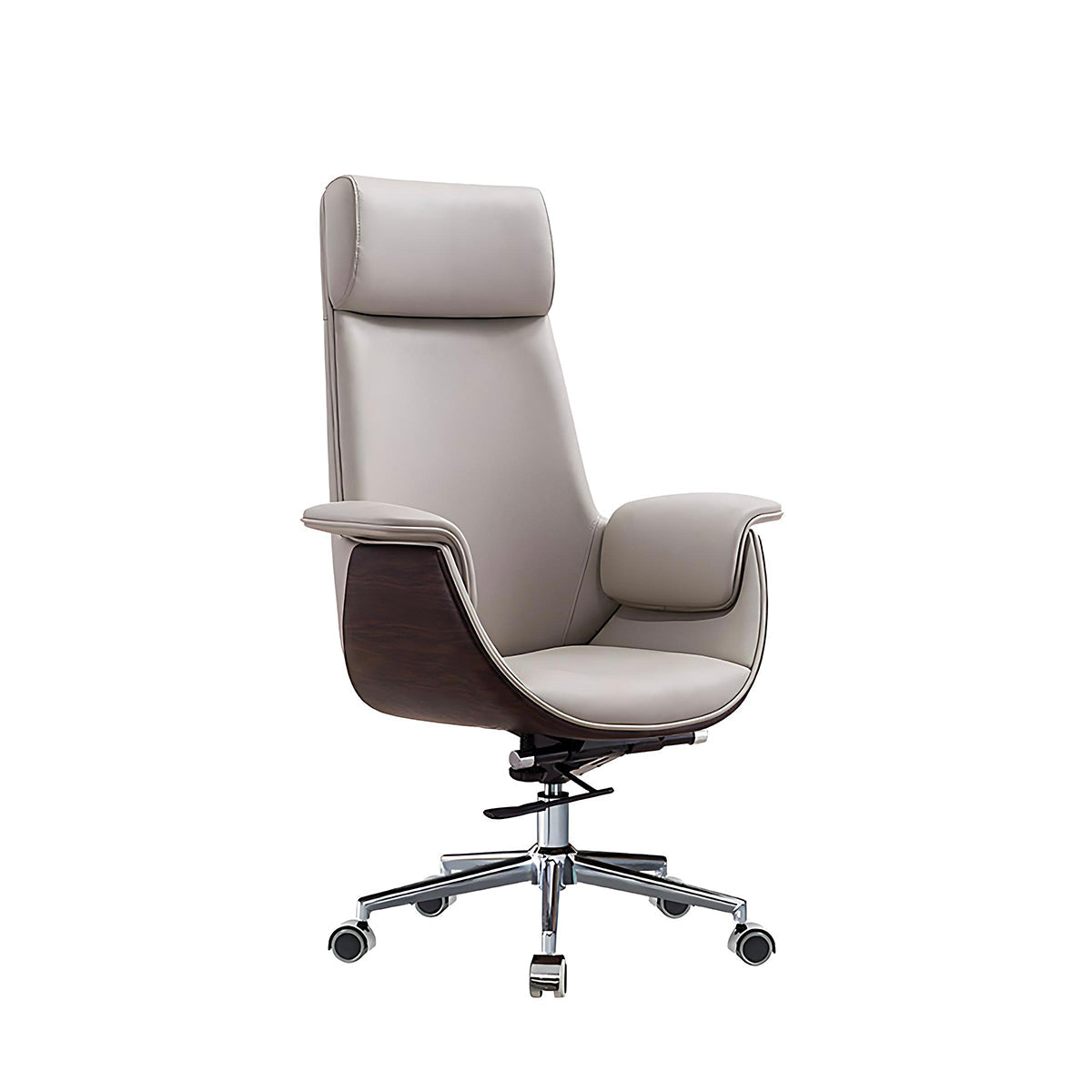Office Chair, Light Gray + Dark Wood Grain Leather High-Back Rolling Base Chair, Light Gray + Dark Wood Grain finish, for office...