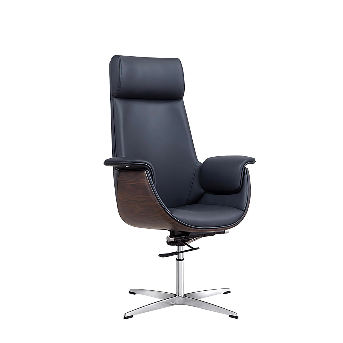 Office Chair, Black + Dark Wood Grain Leather High-Back Fixed Base Chair, Black + Dark Wood Grain finish, for office workstation,...